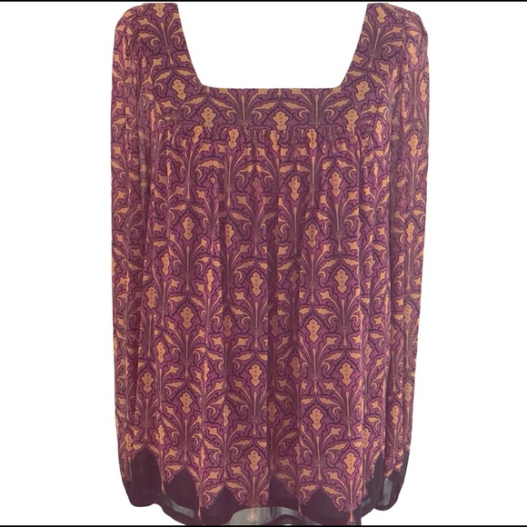 Apt. 9 long-sleeve 1X Purple & Yellow blouse - Picture 1 of 5